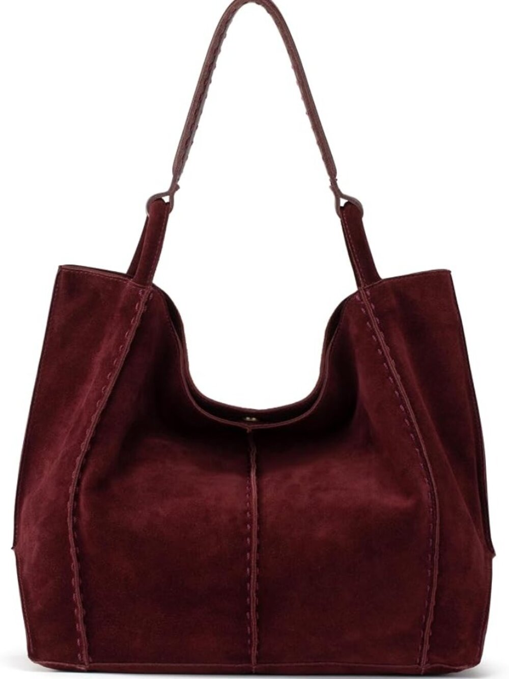The Sak Los Feliz Large Tote Black Cherry Suede Leather Hobo Shoulder Bag NWT